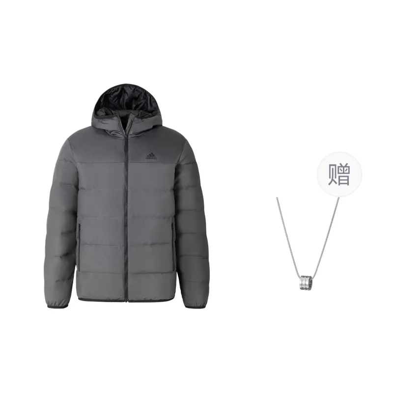 Adidas Down Jacket Unisex Dark Gray With Free Necklaces-0