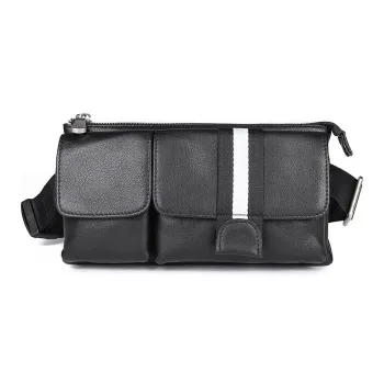 VIHUS Top Grain Cow Leather Waist Bag Chest Bag Men's Black