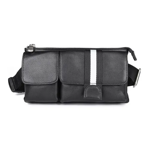 VIHUS Top Grain Cow Leather Waist Bag Chest Bag Men's Black