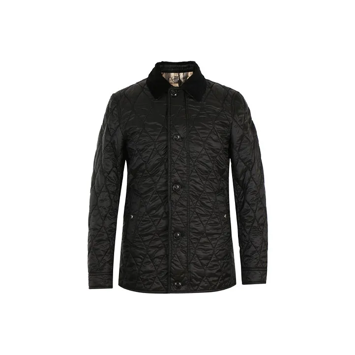 Burberry Solid Color Lapel Fitted Moderate Regular Edition Puffer Jacket Men's Black-0