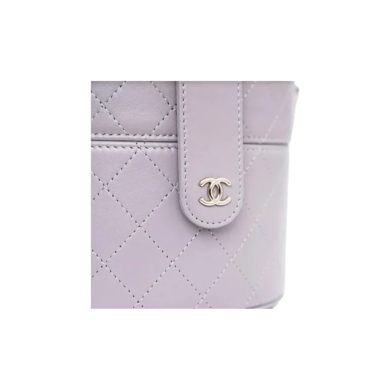 CHANEL Sheepskin Cylinder Bag, Makeup Bag, Shoulder Bag, Crossbody Bag Medium Size Women's Cool Gray-6