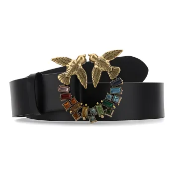 PINKO Fashion Element Smooth Buckle Cow Leather Belt Women's Black Width: 4cm