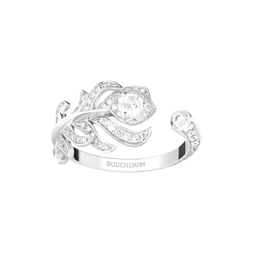 Boucheron 18kt White Gold Plume De Paon Small Diamond Ring