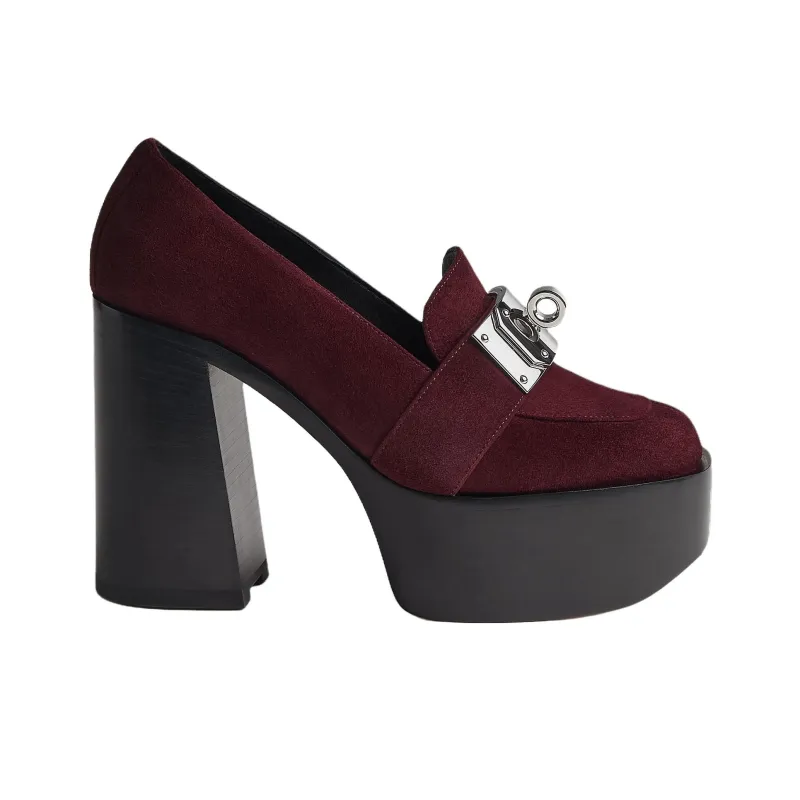 HERMES Escarpim Chunky Heel High Heels 11cm Women's Burgundy-1