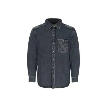 MCM Monogrammed Jacquard Detailed Denim Shirt
