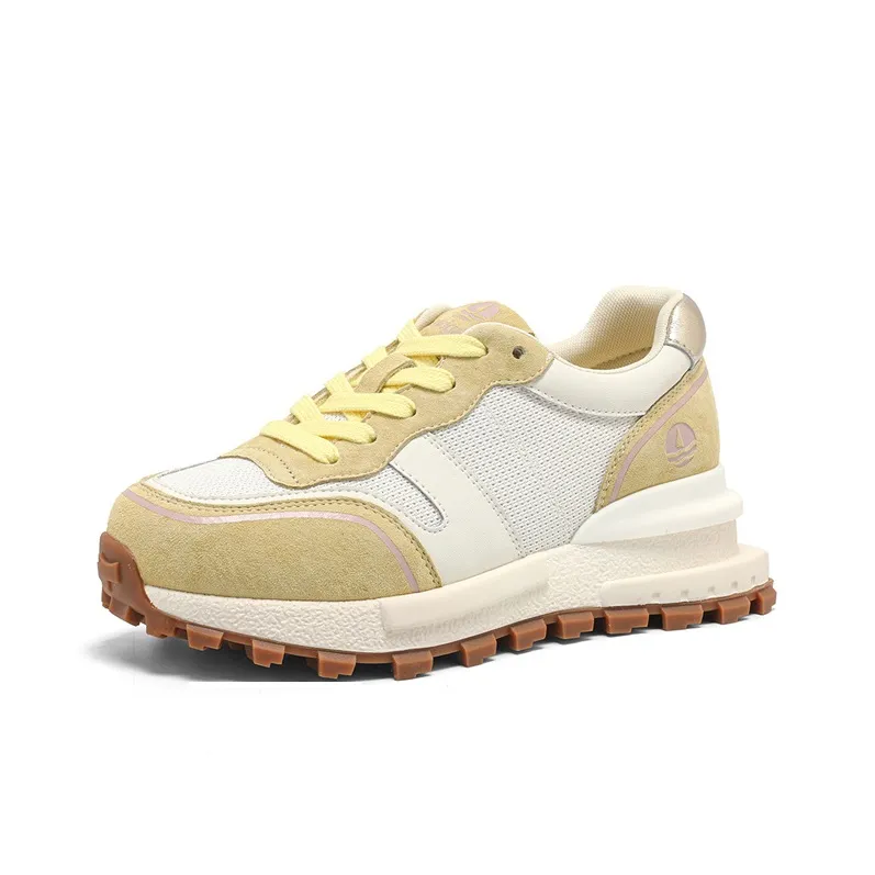 NAVIGARE Small Sailboat Height Increasing Low Top Casual Shoes Women's Light Yellow White-1