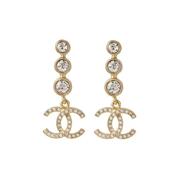 CHANEL Crystal Cc Drop Earrings