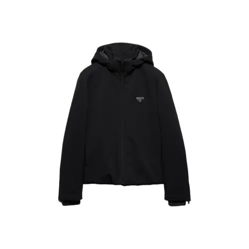 PRADA Logo Plaque Zip Up Hooded Jacket