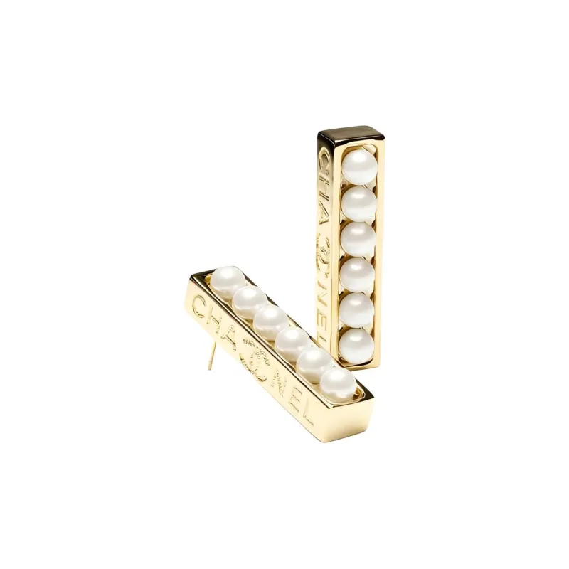 CHANEL Metal Artificial Pearl Earrings Unisex Gold-1