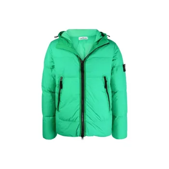 STONE ISLAND FW21 Solid Color Hooded Loose Fit Down Jacket Men's Green