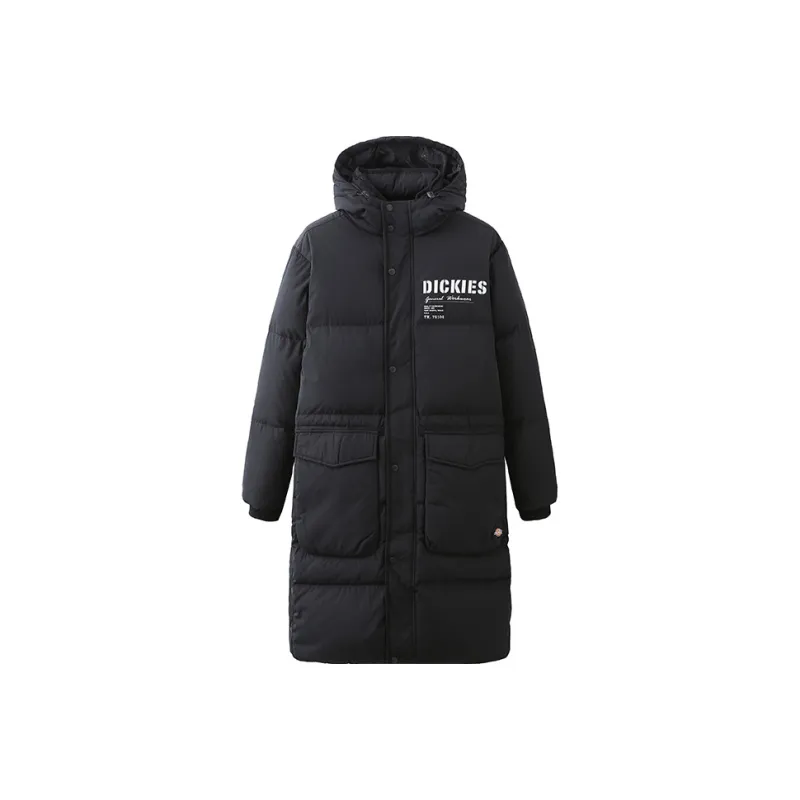Dickies Letter Hooded Long Down Jacket Men's Black-0