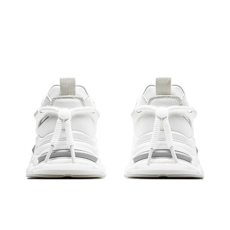 Warrior Anti Slip And Wear Resistant Height Increasing Low Top Chunky Sneakers Men's White Light Gray-4