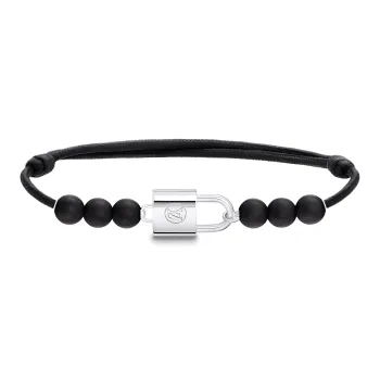 LOUIS VUITTON SiLOUIS VUITTONer Lockit Beads Bracelet Black Titanium And Black Polyester Cord