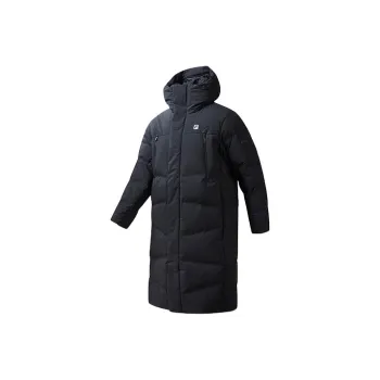 FILA Solid Color Hooded Long Down Jacket Men's Pitch Black