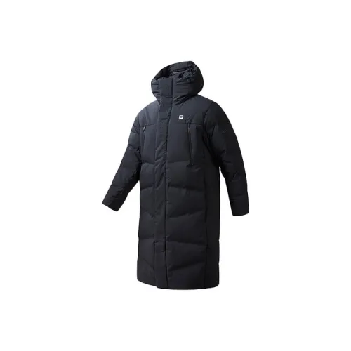 FILA Solid Color Hooded Long Down Jacket Men
s Pitch Black