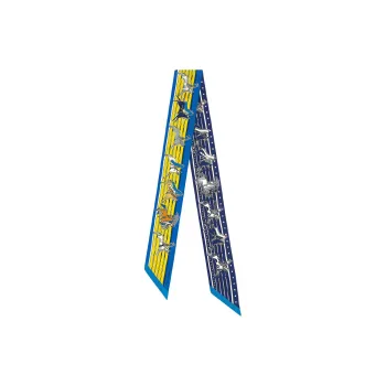 HERMES Silk Scarves Women's Royal Blue/Yellow/Navy Blue