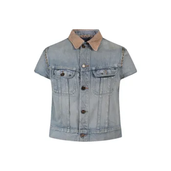 SAINT LAURENT Studded Short sleeve Denim Jacket