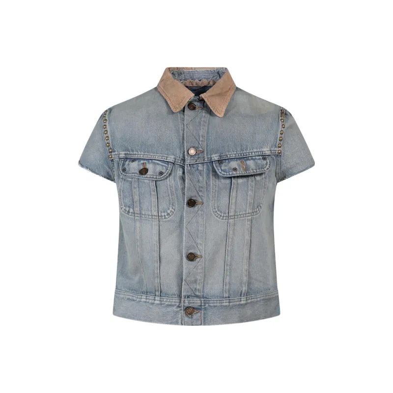 SAINT LAURENT Studded Short sleeve Denim Jacket-0