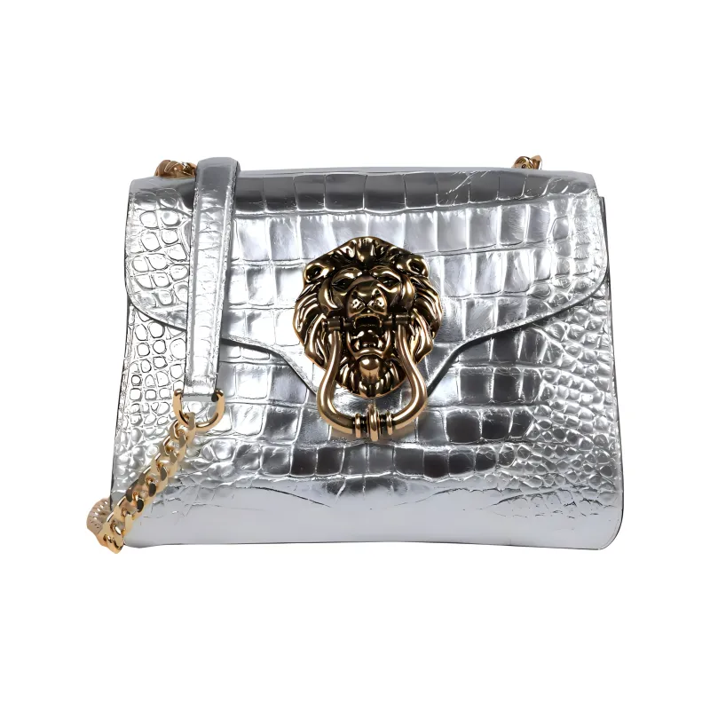 MOSCHINO Leather Crossbody Bag Shoulder Bag Women's Gray-0