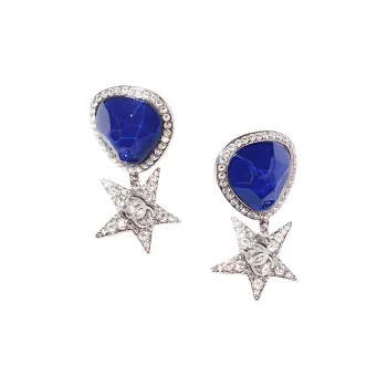 CHANEL 22c Early Spring Earrings Women's Silver, Blue