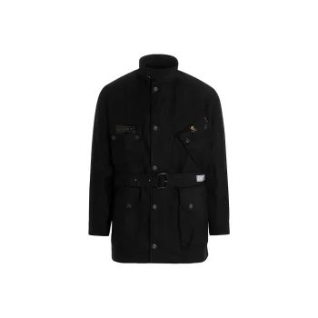 BARBOUR Logo Embroidered Belted High Neck Jacket