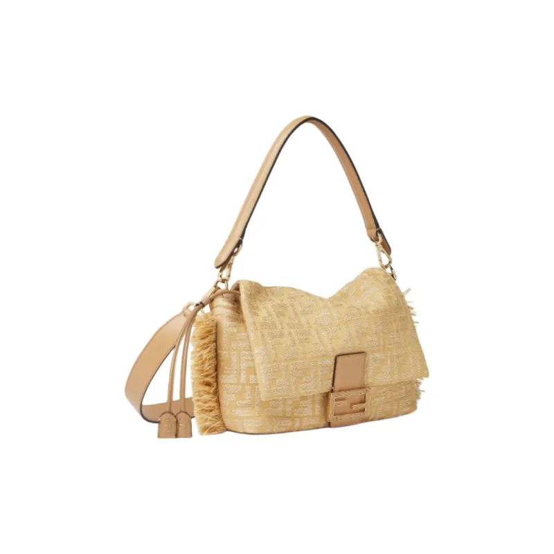 FENDI Baguette Cotton Shoulder Bag Medium Size Women's Beige-1