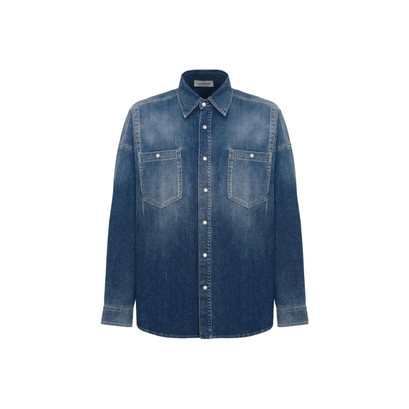 Alexander McQueen Dart Detailed Long Sleeved Denim Shirt-0