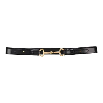 CELINE Letter Logo Leather Belts Women's Black Width: 3CM
