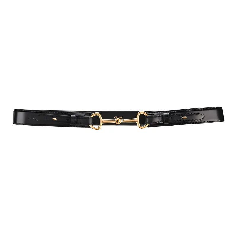 CELINE Letter Logo Leather Belts Women's Black Width: 3CM-0
