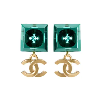 CHANEL Metal Earrings Women's Green