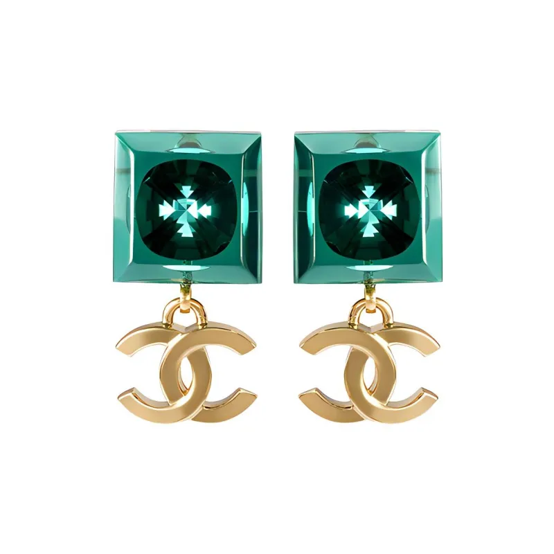 CHANEL Metal Earrings Women's Green-0