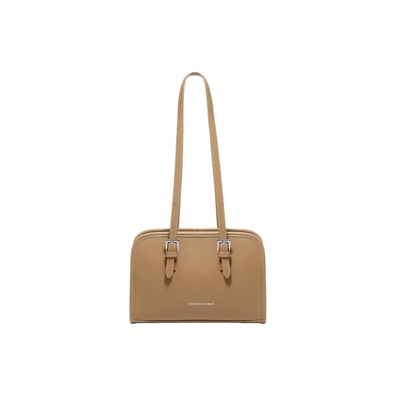 FOXER Synthetic Leather Bowling Bag, Shoulder Bag Women's Khaki/White-0