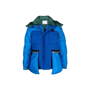Sacai FW21 Solid Color Hooded Loose Fit Puffer Jacket Men's Blue