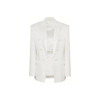 BALMAIN 6-Button Monogram-jacquard Satin-finish Blazer
