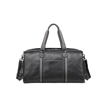 VIHUS Top Grain Cow Leather Travel Gym Bag Large Size Men's Black