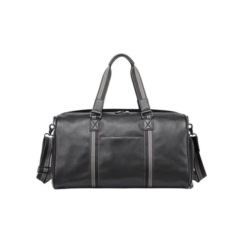 VIHUS Top Grain Cow Leather Travel Gym Bag Large Size Men's Black