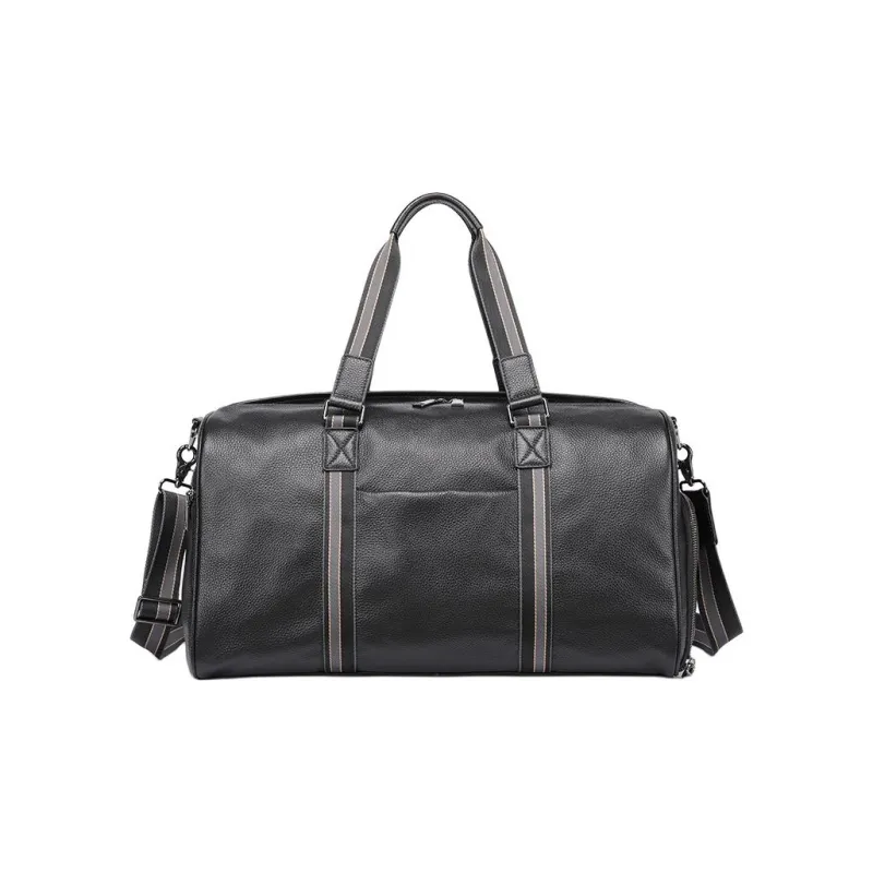 VIHUS Top Grain Cow Leather Travel Gym Bag Large Size Men's Black-0