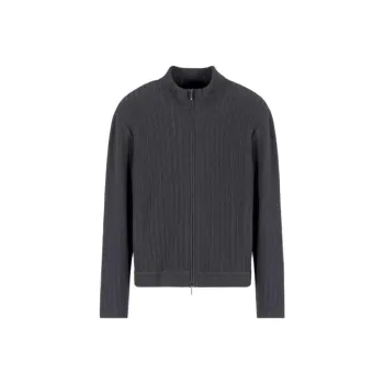 EMPORIO ARMANI Icon Full zip Cardigan In Vertical Ottoman stitch Viscose