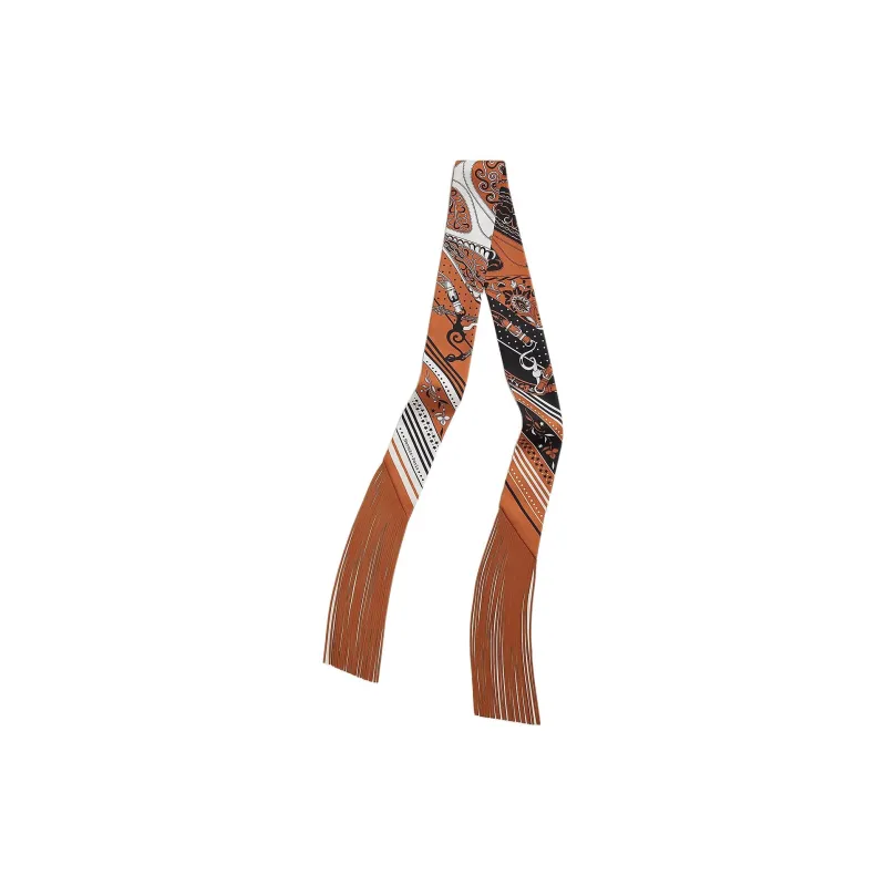 HERMES Leather Silk Scarves Women's Brown-0