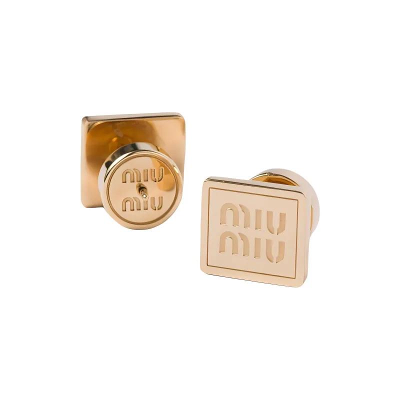 MIU MIU Brass Stud Earrings Women's Gold-3