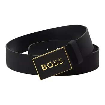 HUGO BOSS Cow Leather Belts Men's Black Width 3.8cm