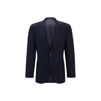 HUGO BOSS SS24 Slim Fit Jacket In Virgin Wool With Stretch Business Suit Men's Dark Blue
