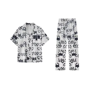 Qiao Ni Tong Pajama Set Men's Silver Gray Cool Dog