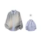 Gray+Blue White Stripes Shirt