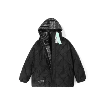 GENANX Solid Color Hooded Loose Fit Puffer Jacket Unisex Black