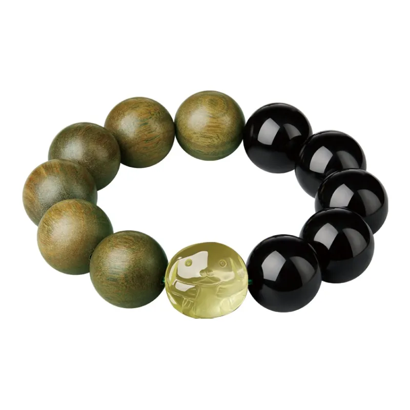 Moonstone Edge Green Sandalwood Wooden Bracelets Men's-15
