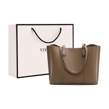 VINEY Cow Leather Shoulder Bag, Tote Bag, Shopping Bag Large Size Women's Smoke Gray
