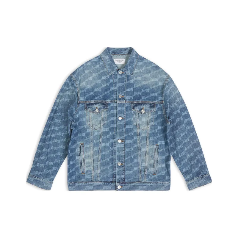 Balenciaga FW22 Denim Jacket Unisex Fitted Style Blue-0