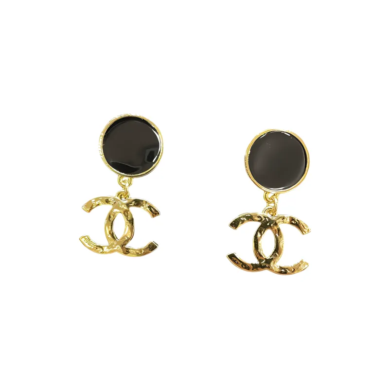 CHANEL Gemstone Stud Earrings Women's Black/Gold-1