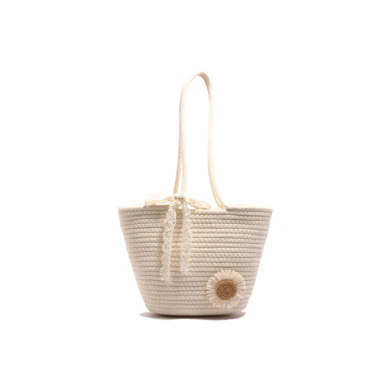 Yalu Woven Tote Bag, Shoulder Bag Women's White/Brown-0